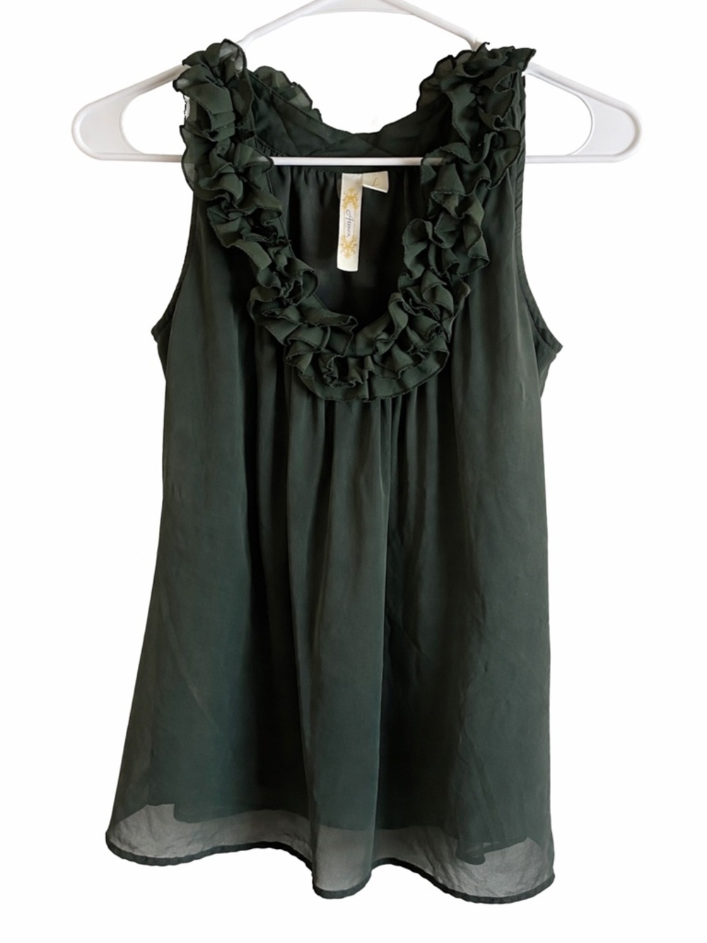 Sleeveless Ruffle Scoop Neck Tank Top - gray large